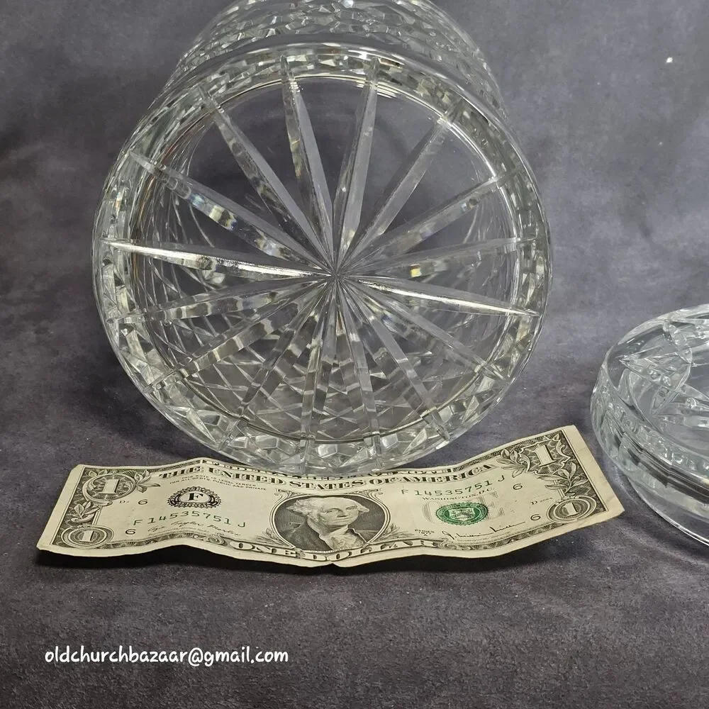 Vtg Presscut Lead Crystal Biscuit/ Cookie Jar with Lid 8
